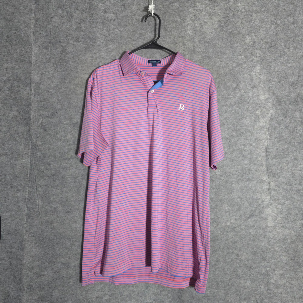 Peter Millar Crown Crafted Men L Pink Blue Striped The Breakers Golf Polo Shirt